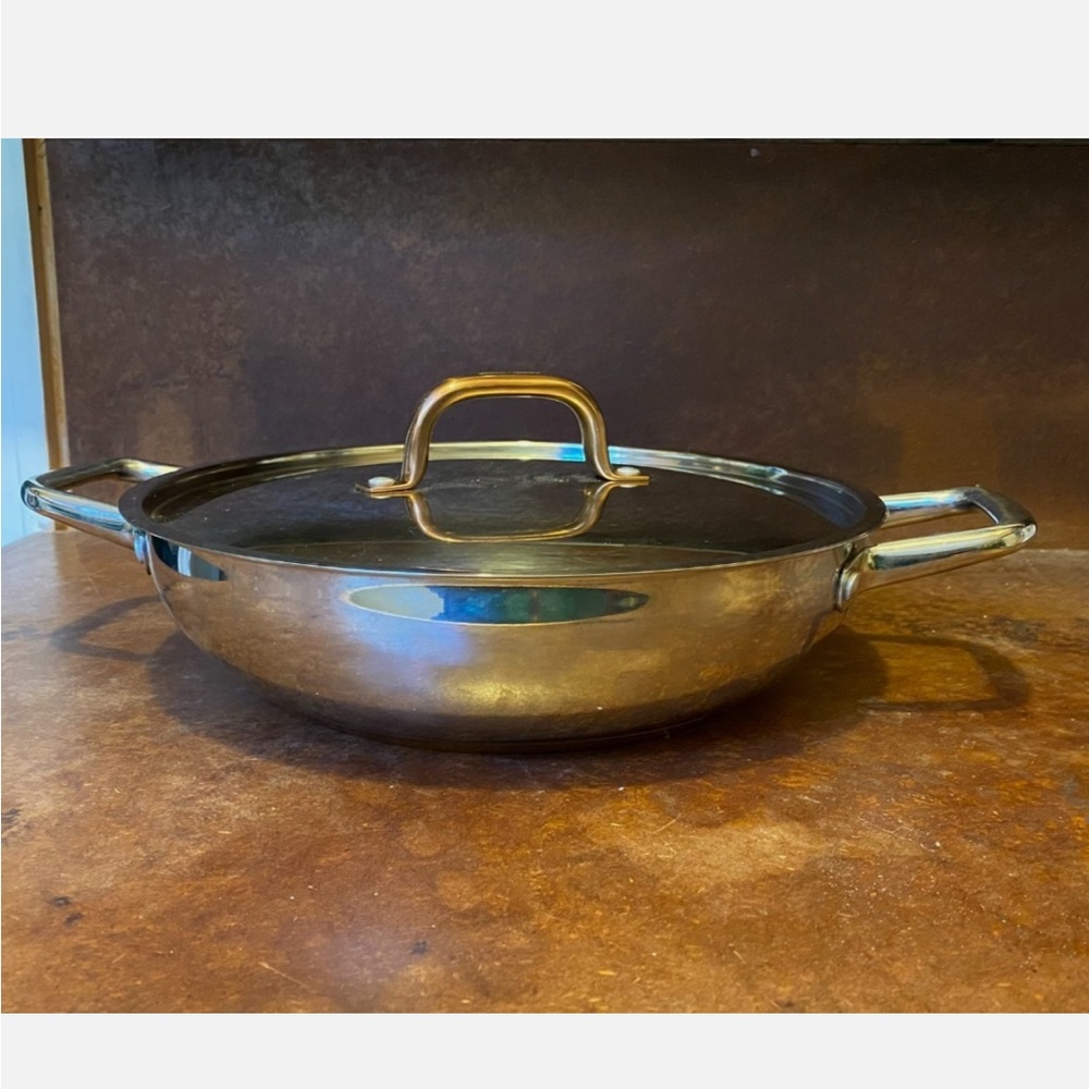 Food & Wine Stainless Steel Pan Double Handles - Gold-Tone